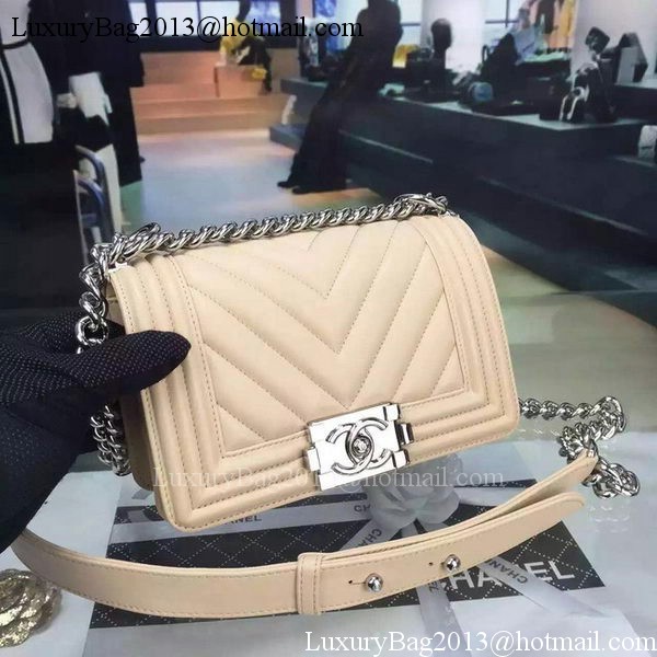 Boy Chanel mini Flap Bag Original Chevron Nubuck Leather A5707 Apricot