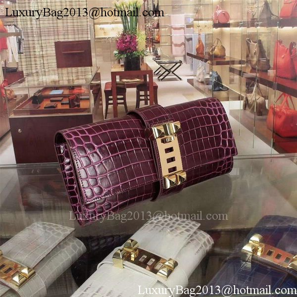 Hermes Croco Leather Clutch H88017 Purple