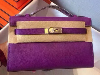 Hermes MINI Kelly 22cm Tote Bag Calfskin Leather K22 Purple