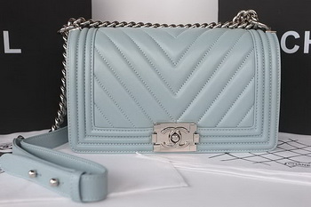 Boy Chanel Flap Bag Original Chevron Sheepskin A67025 Light Blue