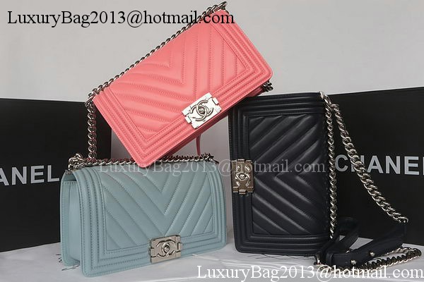 Boy Chanel Flap Bag Original Chevron Sheepskin A67025 Light Blue