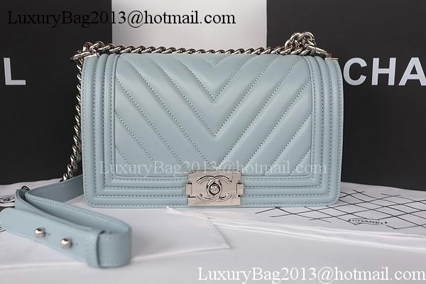 Boy Chanel Flap Bag Original Chevron Sheepskin A67025 Light Blue