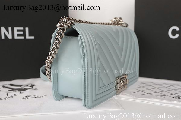 Boy Chanel Flap Bag Original Chevron Sheepskin A67025 Light Blue