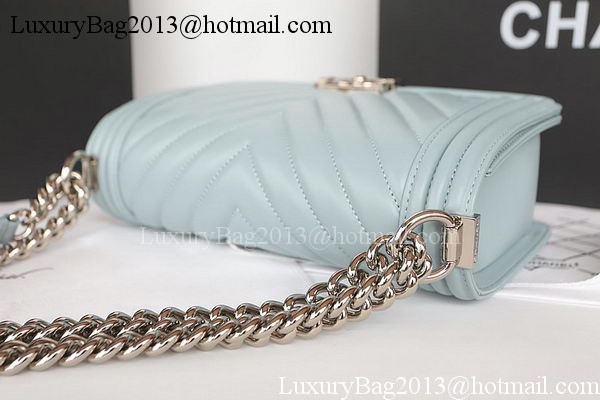 Boy Chanel Flap Bag Original Chevron Sheepskin A67025 Light Blue