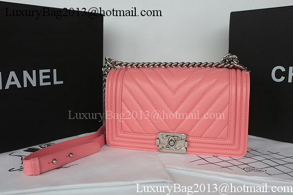 Boy Chanel Flap Bag Original Chevron Sheepskin A67025 Pink