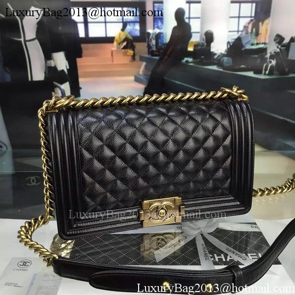 Chanel Boy Flap Shoulder Bag Black Original Calfskin Leather A8708 Bronze