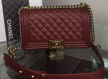 Chanel Boy Flap Shoulder Bag Burgundy Original Calfskin Leather A8708 Bronze