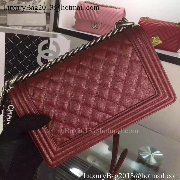 Chanel Boy Flap Shoulder Bag Burgundy Original Calfskin Leather A8708 Silver