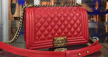 Chanel Boy Flap Shoulder Bag Red Original Calfskin Leather A8708 Bronze