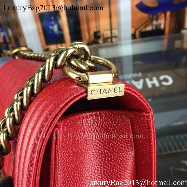 Chanel Boy Flap Shoulder Bag Red Original Calfskin Leather A8708 Bronze