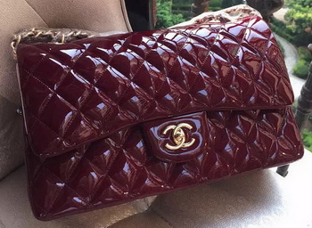 Chanel Classic Flap Bag Burgundy Original Patent Leather A1113 Gold