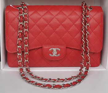 Chanel Jumbo Double Flaps Bag Red Cannage Pattern A36097 Silver