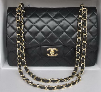 Chanel Jumbo Double Flaps Bags Black Sheepskin Leather A36097 Gold