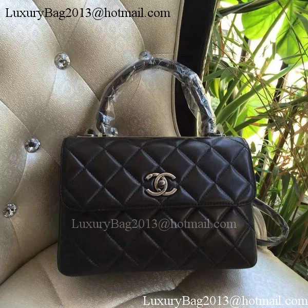 Chanel Classic Top Flap Bag Black Original Sheepskin Leather A92236 Silver