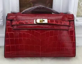 Hermes MINI Kelly 22cm Tote Bag Croco Leather KL22 Burgundy