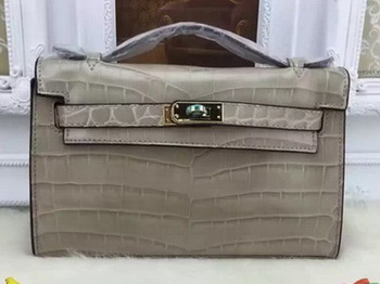 Hermes MINI Kelly 22cm Tote Bag Croco Leather KL22 Grey