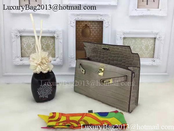 Hermes MINI Kelly 22cm Tote Bag Croco Leather KL22 Grey