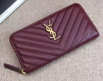 Yves Saint Laurent Monogramme Calfskin Leather Zippy Wallet Y38204 Wine