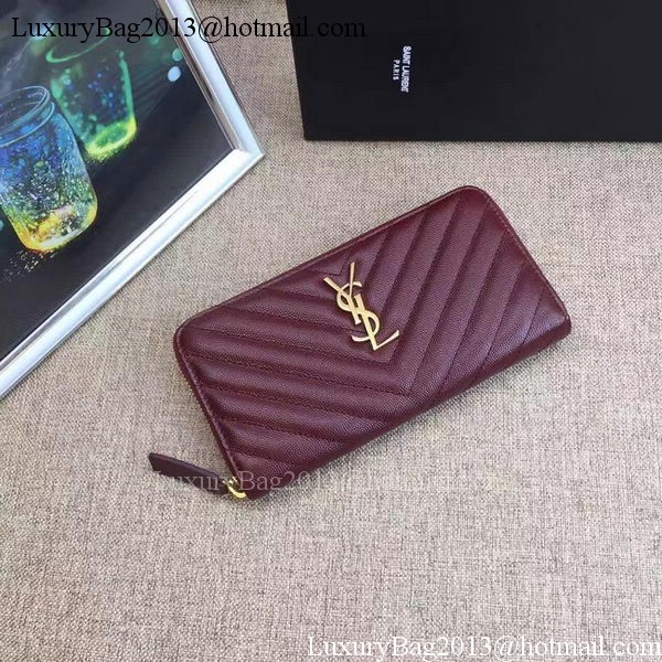 Yves Saint Laurent Monogramme Calfskin Leather Zippy Wallet Y38204 Wine