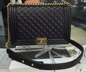 Boy Chanel Flap Bags Original Black Cannage Pattern A67088 Gold