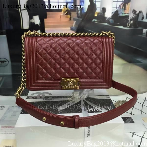 Boy Chanel Flap Bags Original Wine Cannage Pattern A67088 Gold