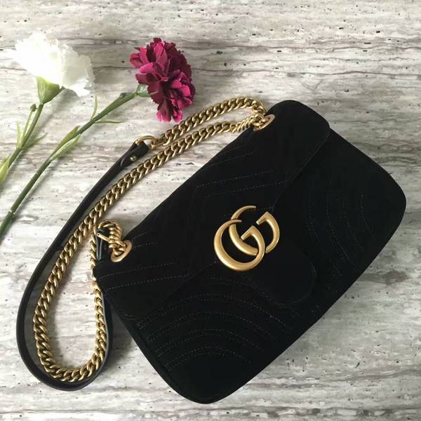 Gucci GG Marmont Suede Leather Medium Shoulder Bag 443497 Black