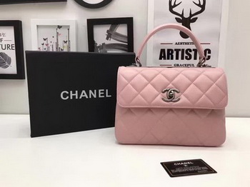 Chanel Classic Top Handle Bag Pink Sheepskin Leather A92991 Silver