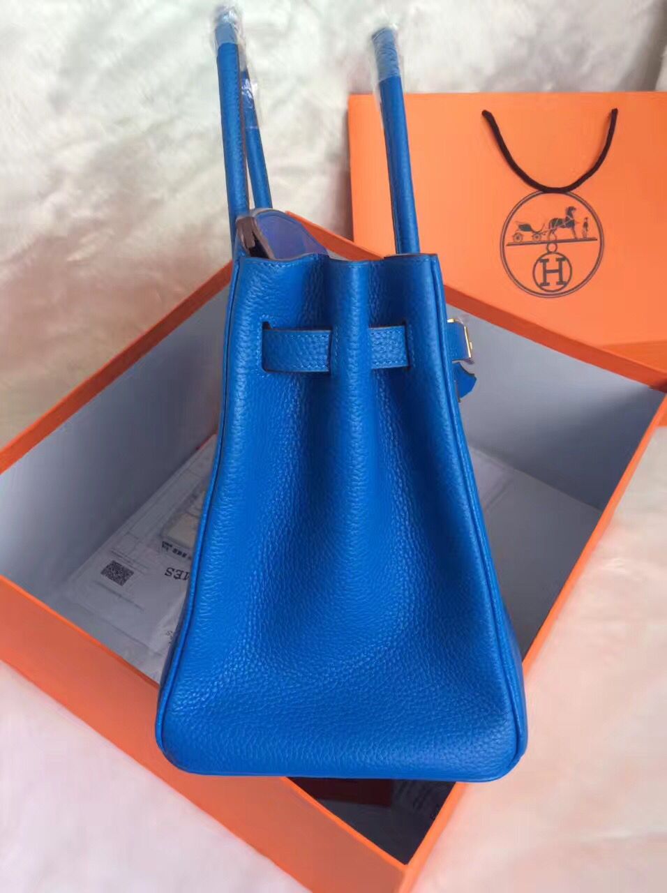 Hermes Birkin 30CM Tote Bag Blue Original Leather HB30 Glod