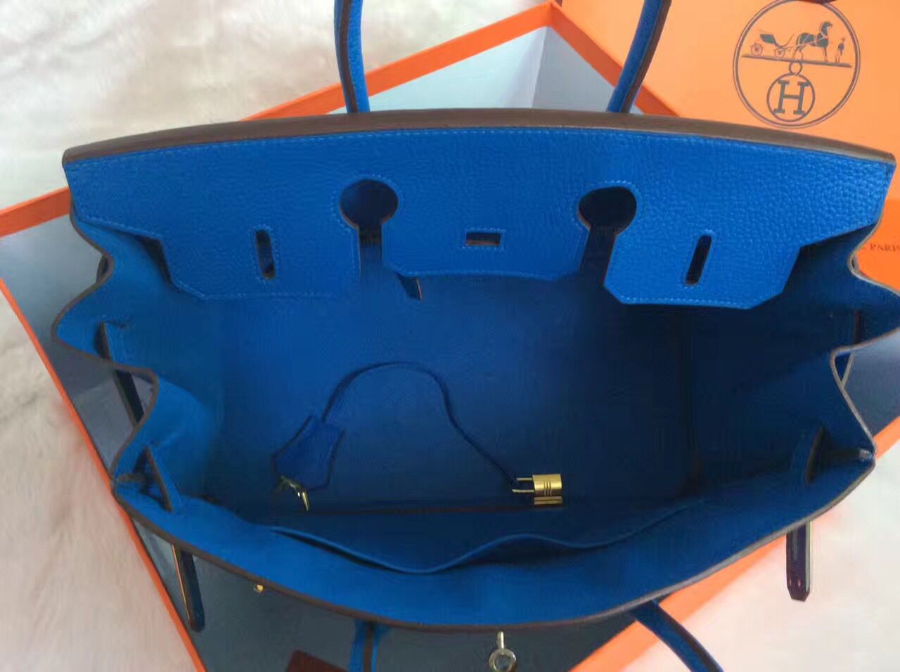 Hermes Birkin 30CM Tote Bag Blue Original Leather HB30 Glod