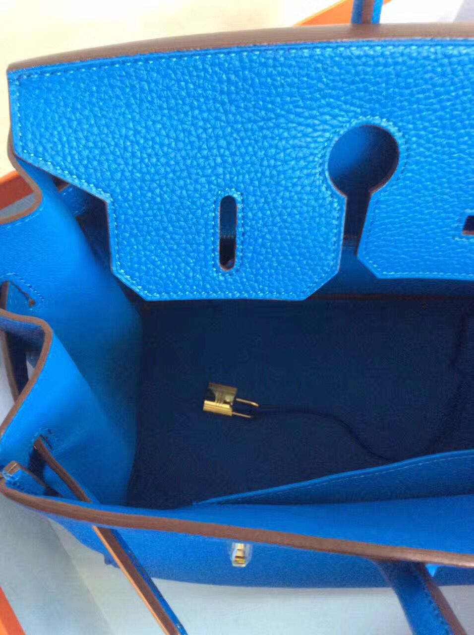 Hermes Birkin 30CM Tote Bag Blue Original Leather HB30 Glod