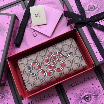 Gucci Snake print GG Supreme Zip Around Wallet 451273 Red