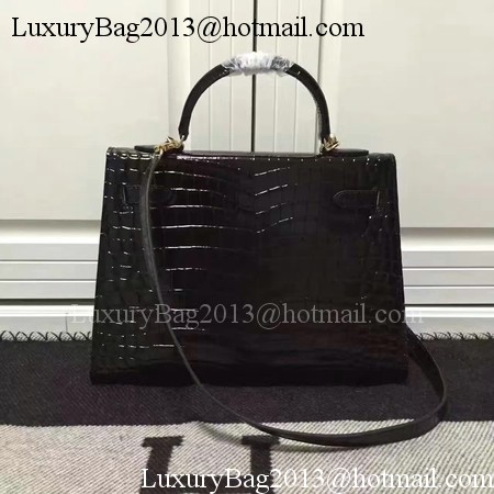 Hermes Kelly 28cm Shoulder Bag Croco Leather K28 Black