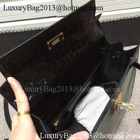 Hermes Kelly 28cm Shoulder Bag Croco Leather K28 Black