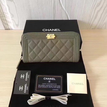 Boy Chanel Zip Around Wallet Cannage Pattern CHA5264 Green