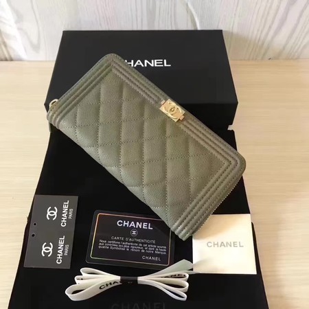 Boy Chanel Zip Around Wallet Cannage Pattern CHA5264 Green