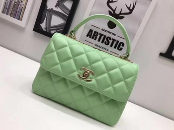 Chanel Classic Top Handle Bag Original Sheepskin Leather A92991 Green