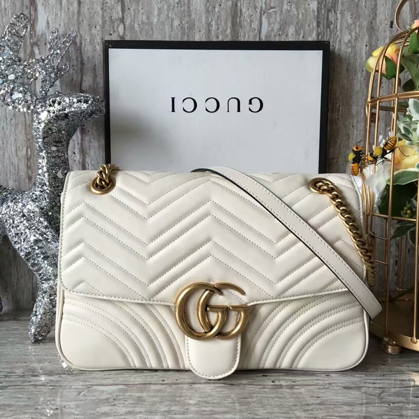 Gucci GG Marmont Velvet Shoulder Bag 443496A White