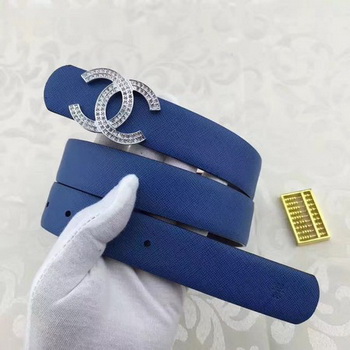 Chanel 30mm Blue Leather Belt CH5235 Silver