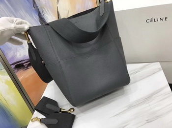 CELINE Sangle Seau Bag in Litchi Leather C3371 Grey