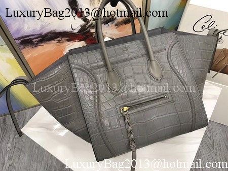 Celine Luggage Phantom Tote Bag Croco Leather CT3372 Grey