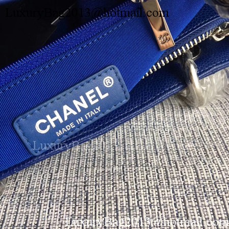 Chanel LE Boy Grand Shopping Tote Bag GST Blue Cannage Pattern A50995 Silver