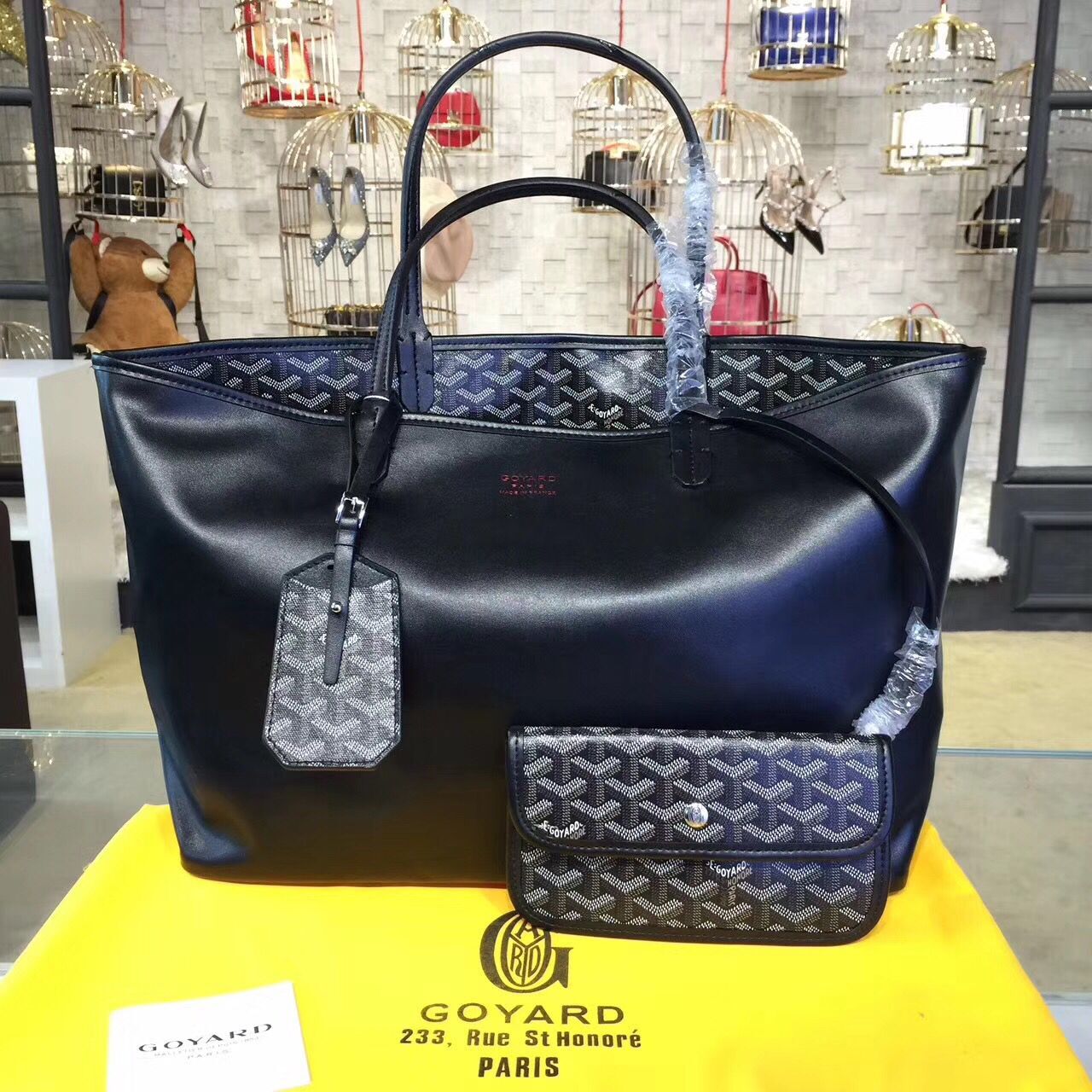 Goyard Y Doodling Calfskin Leather Tote Bag 7901 Black