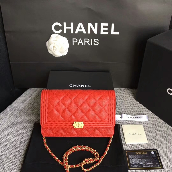 Boy Chanel WOC Flap Bag Original Calfskin Leather CHA6040 Red