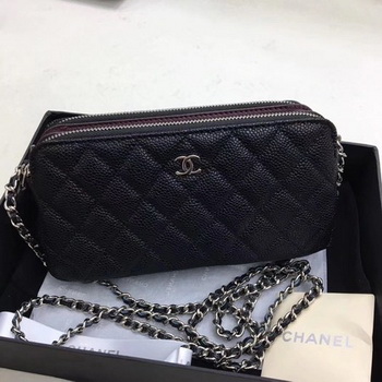 Chanel Shoulder Bag Black Cannage Pattern Leather CHA6845 Silver