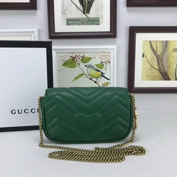 Gucci GG Marmont Matelasse Leather Super Mini Bag 476433 Green