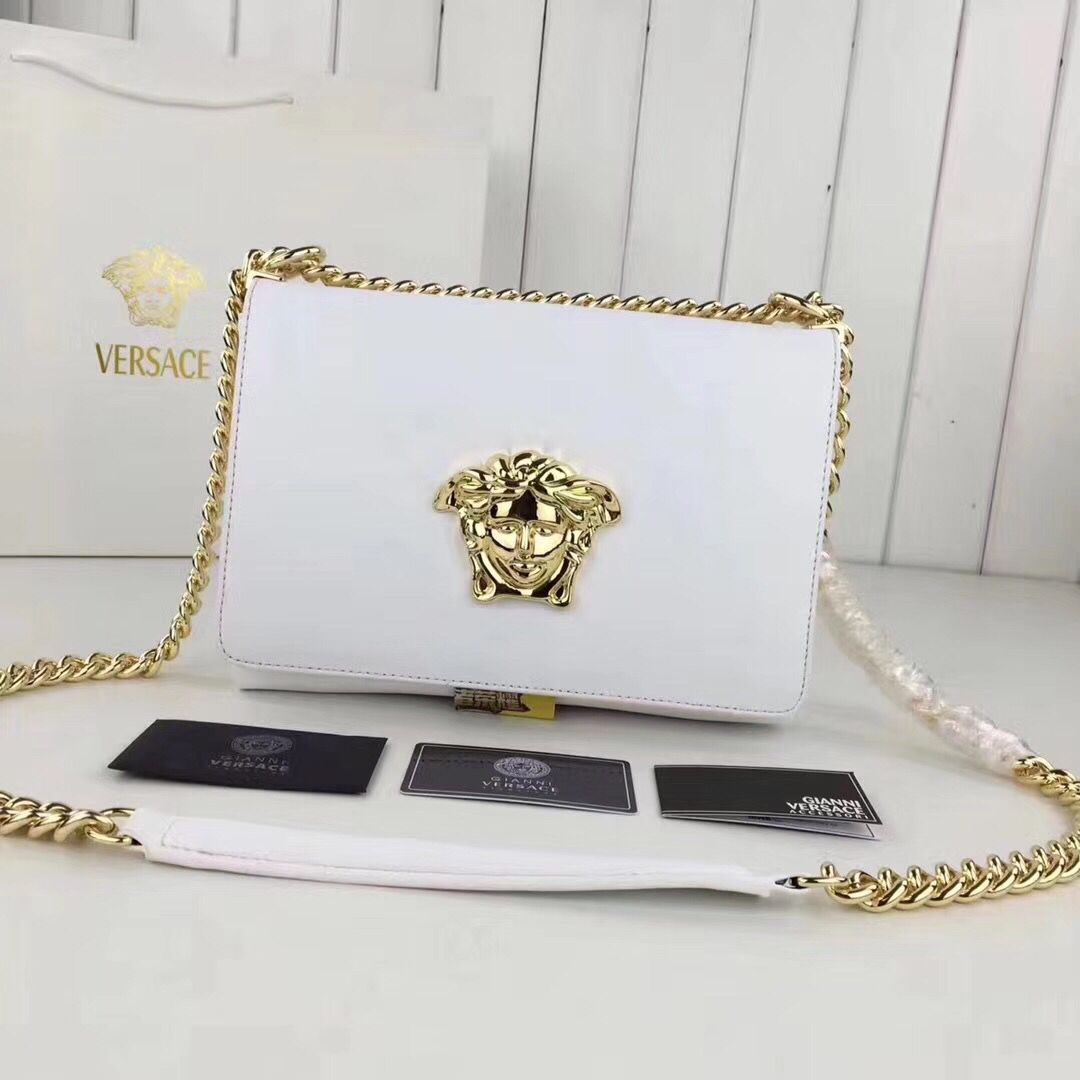 Versace Calfskin Leather Shoulder Bag VS170 White