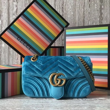 Gucci GG Marmont Chevron Velvet Shoulder Bag 443497 SkyBlue