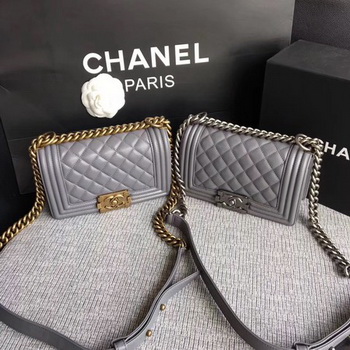 Boy Chanel Flap Shoulder Bag Sheepskin Leather A67085 Grey