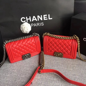 Boy Chanel Flap Shoulder Bag Sheepskin Leather A67085 Red