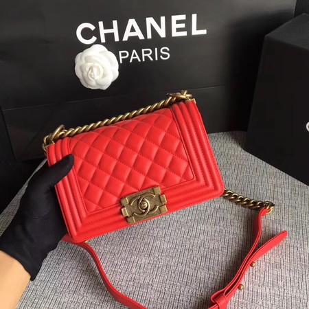 Boy Chanel Flap Shoulder Bag Sheepskin Leather A67085 Red